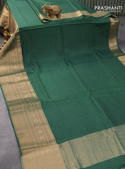 Dola silk saree green and deep maroon with allover zari woven stripes pattern and rich zari woven border - {{ collection.title }} by Prashanti Sarees