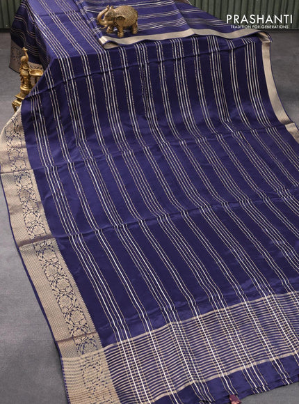 Dola silk saree blue and deep wine shade with allover zari woven stripes pattern and rich zari woven border - {{ collection.title }} by Prashanti Sarees