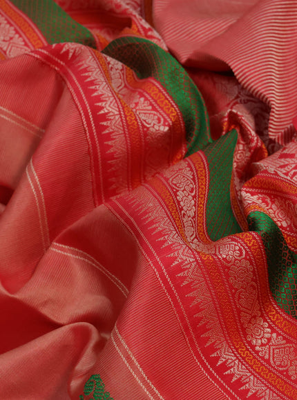 Pure kanjivaram silk saree dual shade of rustic red and red with thread woven buttas and long thread woven border