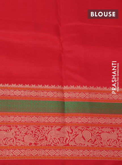 Pure kanjivaram silk saree dual shade of rustic red and red with thread woven buttas and long thread woven border