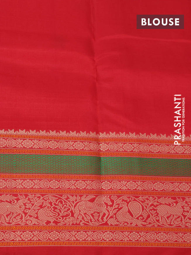 Pure kanjivaram silk saree dual shade of rustic red and red with thread woven buttas and long thread woven border