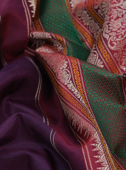 Pure kanjivaram silk saree deep jamun shade and maroon with thread woven buttas and long thread woven border