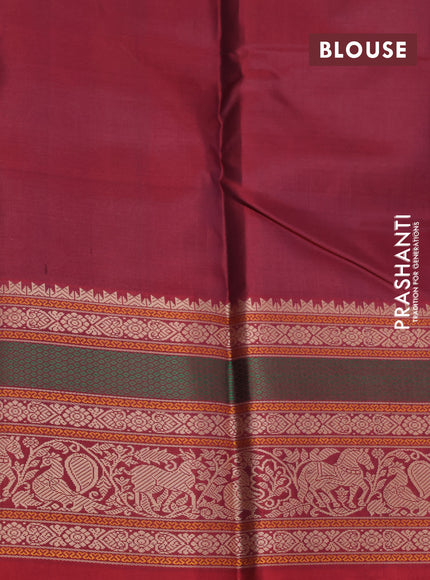 Pure kanjivaram silk saree deep jamun shade and maroon with thread woven buttas and long thread woven border