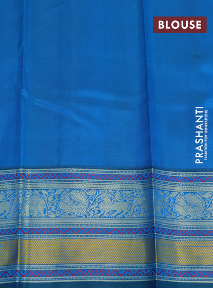 Pure kanjivaram silk saree cs blue and dual shade bluish green with thread woven buttas and thread woven border