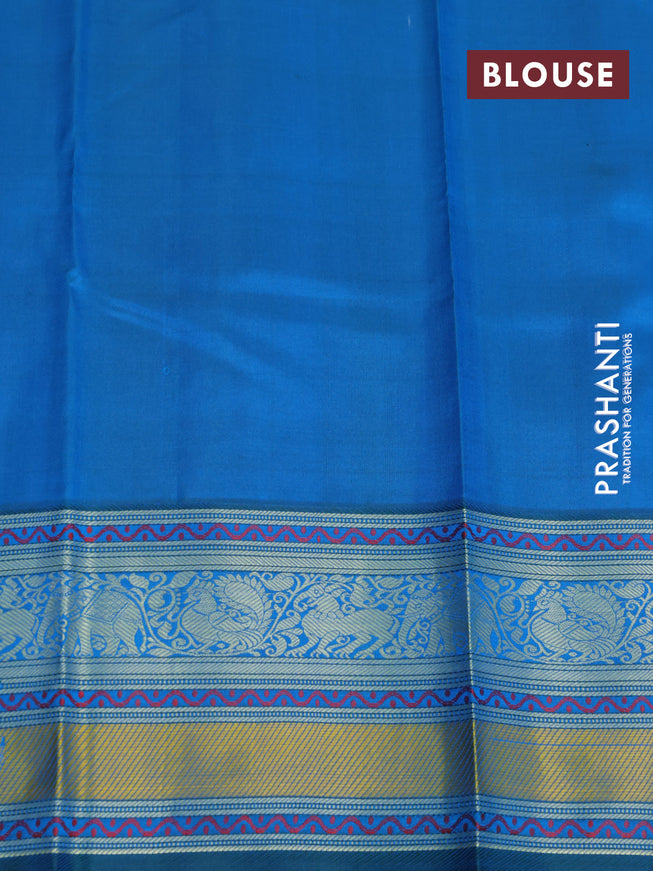 Pure kanjivaram silk saree cs blue and dual shade bluish green with thread woven buttas and thread woven border