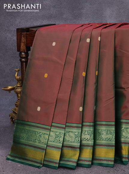 Pure kanjivaram silk saree manthulir green and green with thread woven buttas and thread woven border