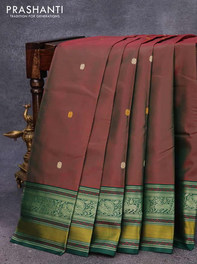 Pure kanjivaram silk saree manthulir green and green with thread woven buttas and thread woven border