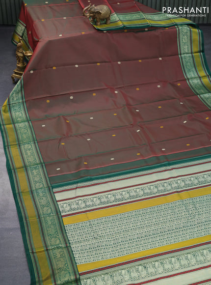 Pure kanjivaram silk saree manthulir green and green with thread woven buttas and thread woven border