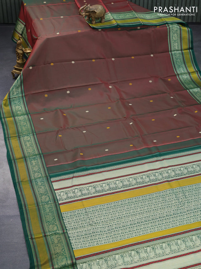 Pure kanjivaram silk saree manthulir green and green with thread woven buttas and thread woven border