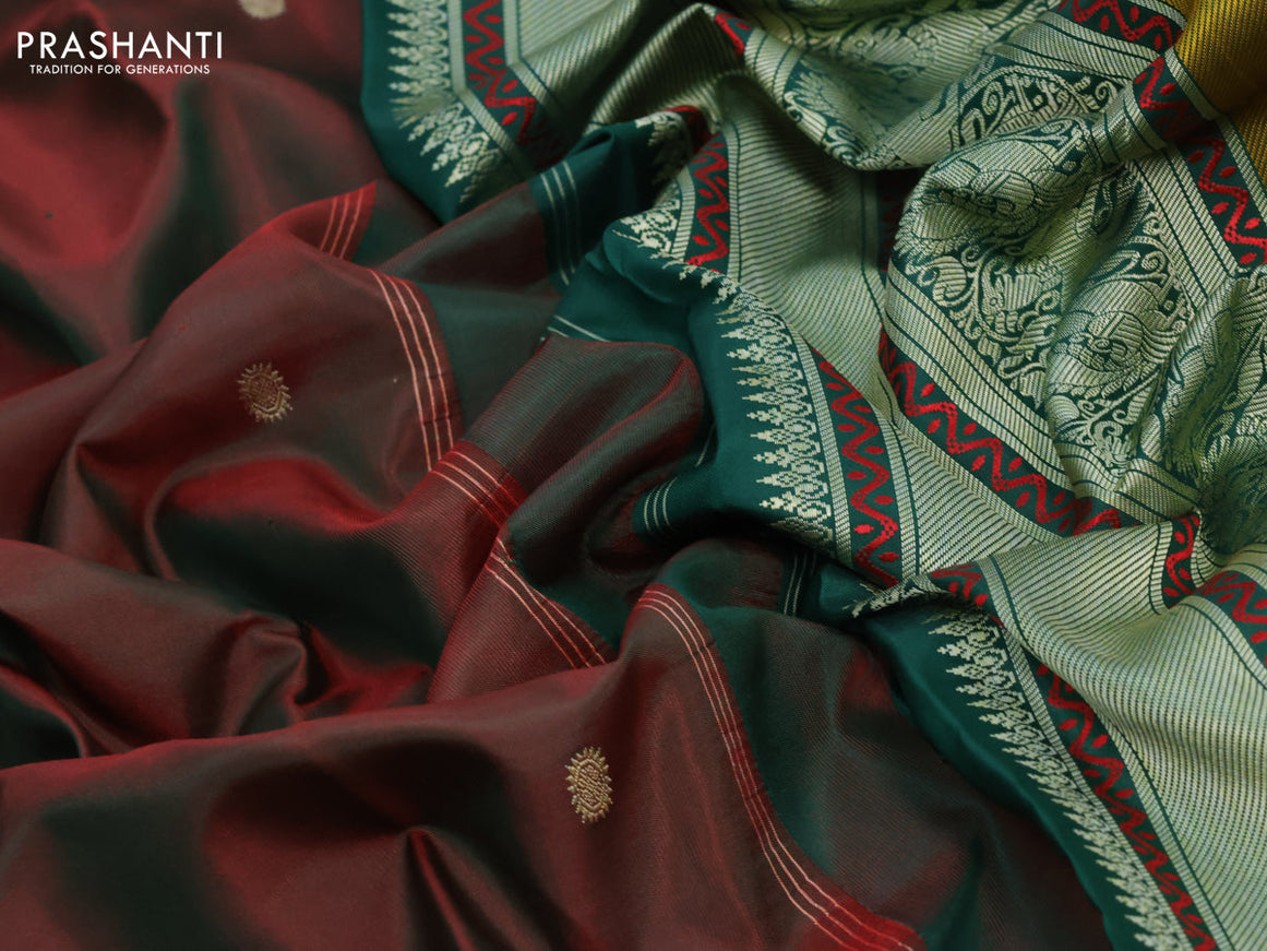 Pure kanjivaram silk saree manthulir green and green with thread woven buttas and thread woven border