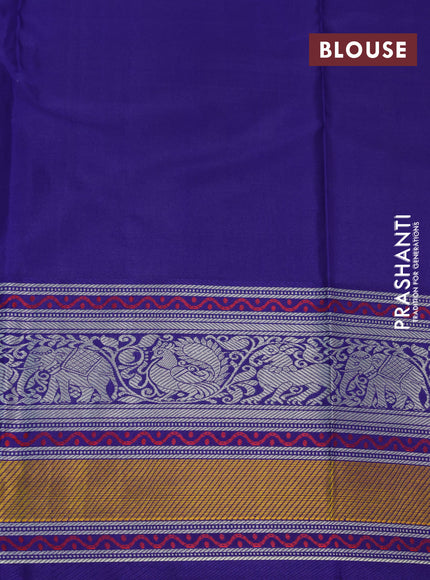 Pure kanjivaram silk saree dual shade of magenta pink and blue with thread woven buttas and rich thread woven border