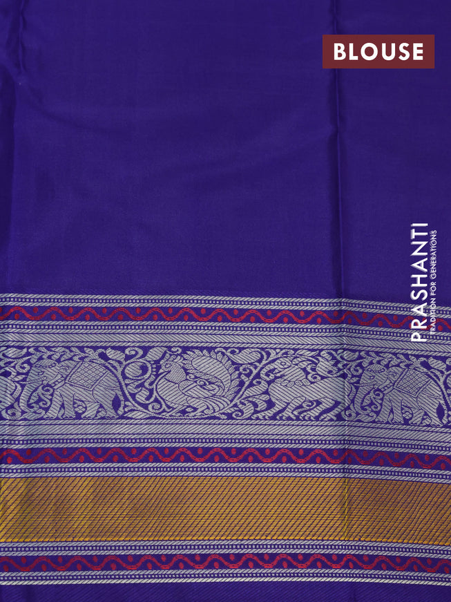 Pure kanjivaram silk saree dual shade of magenta pink and blue with thread woven buttas and rich thread woven border