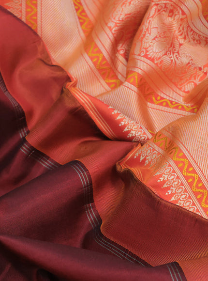 Pure kanjivaram silk saree maroon and orange with thread woven buttas and rich thread woven border