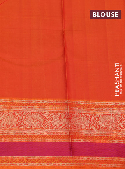 Pure kanjivaram silk saree maroon and orange with thread woven buttas and rich thread woven border