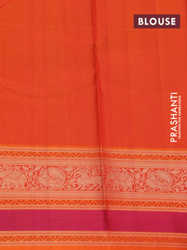 Pure kanjivaram silk saree maroon and orange with thread woven buttas and rich thread woven border