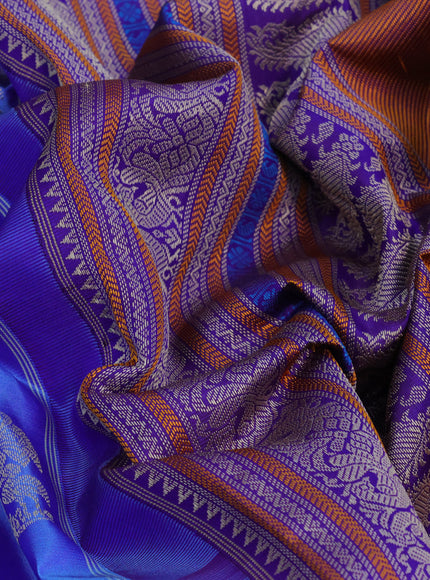 Pure kanjivaram silk saree dual shade of blue and deep violet with thread woven buttas and thread woven border