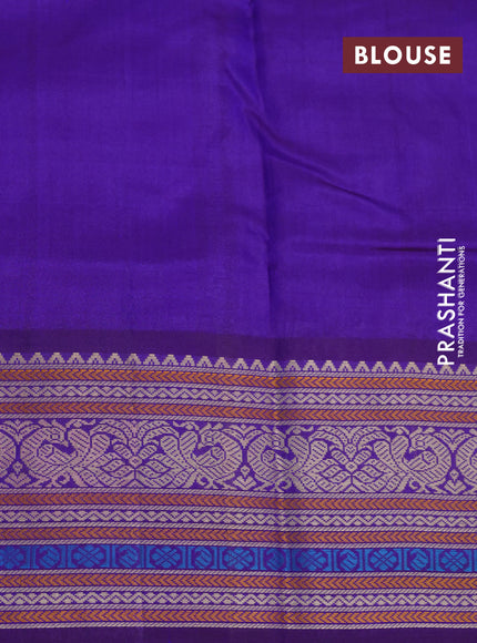 Pure kanjivaram silk saree dual shade of blue and deep violet with thread woven buttas and thread woven border