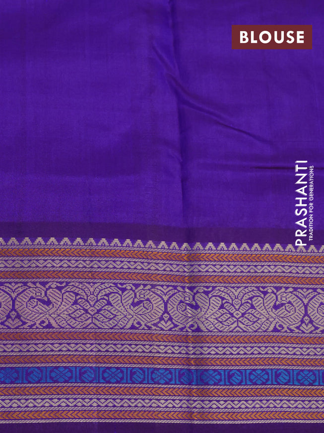 Pure kanjivaram silk saree dual shade of blue and deep violet with thread woven buttas and thread woven border