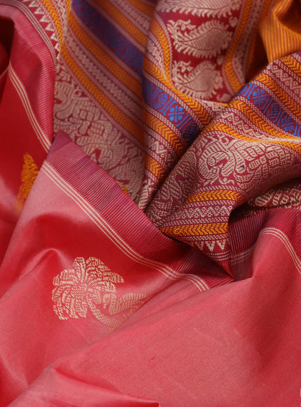 Pure kanjivaram silk saree red shade and maroon with thread woven buttas and thread woven border