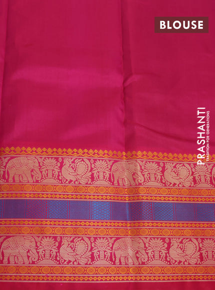 Pure kanjivaram silk saree dual shade of magenta pink and pink with thread woven buttas and long thread woven border