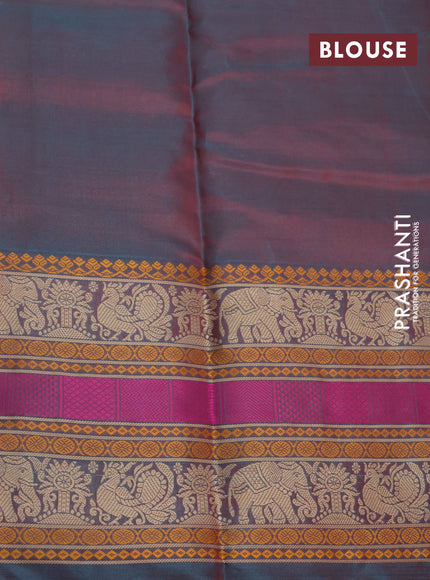 Pure kanjivaram silk saree red and greenish red with thread woven buttas and long thread woven border