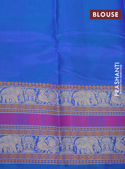 Pure kanjivaram silk saree violet and dual shade of bluish green with thread woven buttas and thread woven border