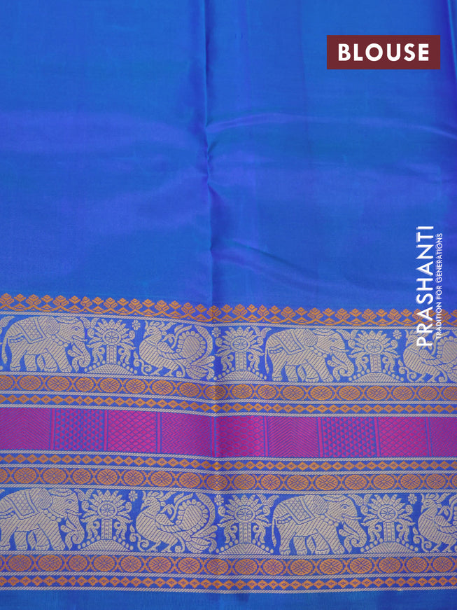 Pure kanjivaram silk saree violet and dual shade of bluish green with thread woven buttas and thread woven border