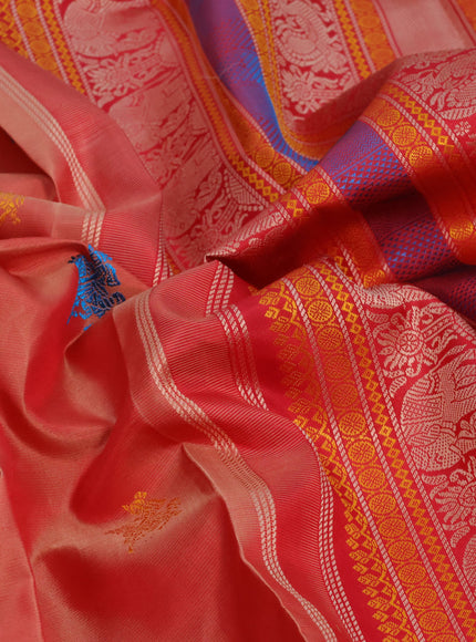 Pure kanjivaram silk saree red shade and red with thread woven buttas and long thread woven border