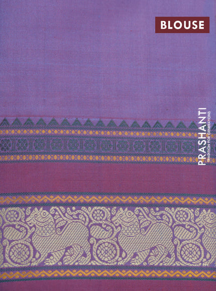 Pure kanjivaram silk saree blue and dual shade of bluish red with thread woven buttas and thread woven border