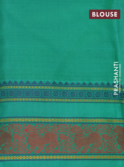 Pure kanjivaram silk saree dual shade of teal bluish green and green with thread woven buttas and thread woven border