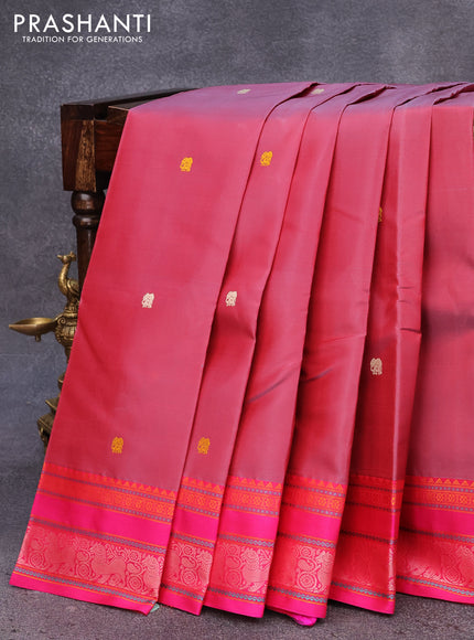 Pure kanjivaram silk saree dual shade of red and pink with thread woven buttas and thread woven border