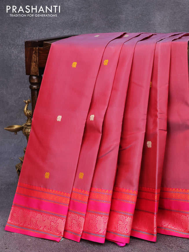 Pure kanjivaram silk saree dual shade of red and pink with thread woven buttas and thread woven border