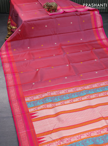 Pure kanjivaram silk saree dual shade of red and pink with thread woven buttas and thread woven border