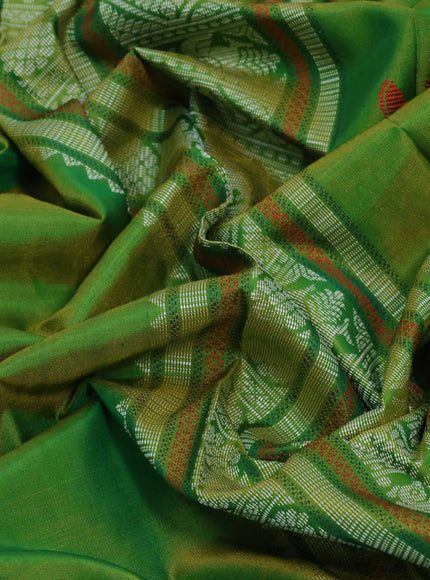 Pure kanjivaram silk saree dual shade of greenish yellow with thread woven buttas and thread woven border