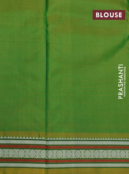 Pure kanjivaram silk saree dual shade of greenish yellow with thread woven buttas and thread woven border