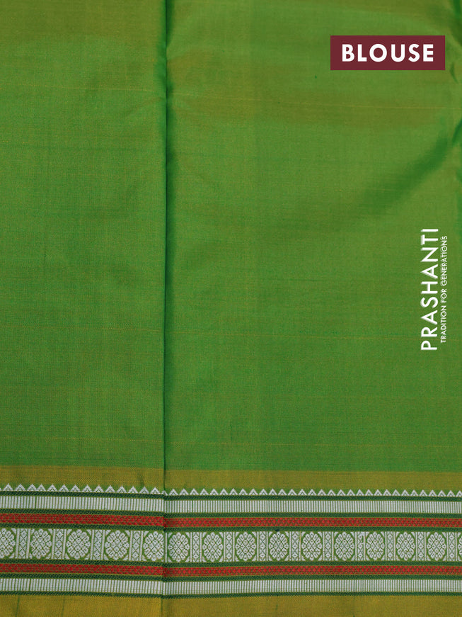 Pure kanjivaram silk saree dual shade of greenish yellow with thread woven buttas and thread woven border