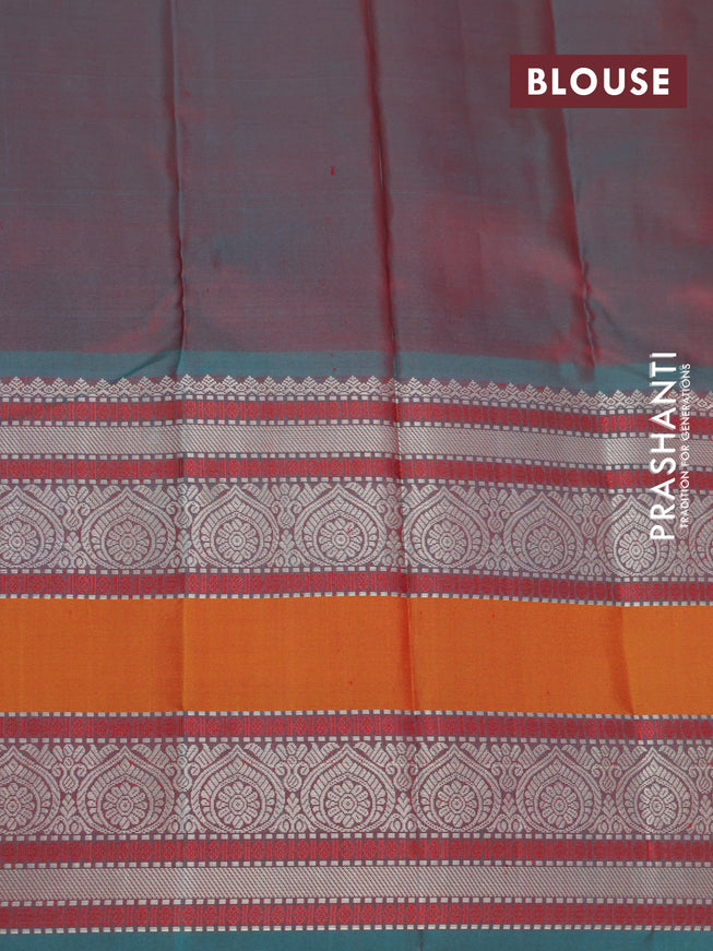 Pure kanjivaram silk saree pink and dual shade of green with thread woven buttas and long rettapet thread woven border