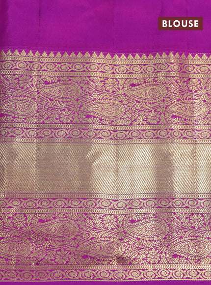 Pure gadwal silk saree light blue and purple with allover zari woven buttas and temple design long zari woven border