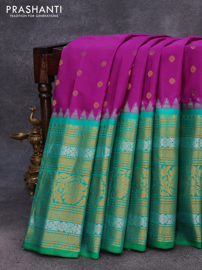 Pure gadwal silk saree pink and teal green with zari woven floral buttas and long zari woven border