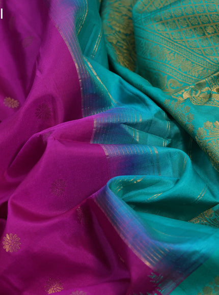 Pure gadwal silk saree pink and teal green with zari woven floral buttas and long zari woven border