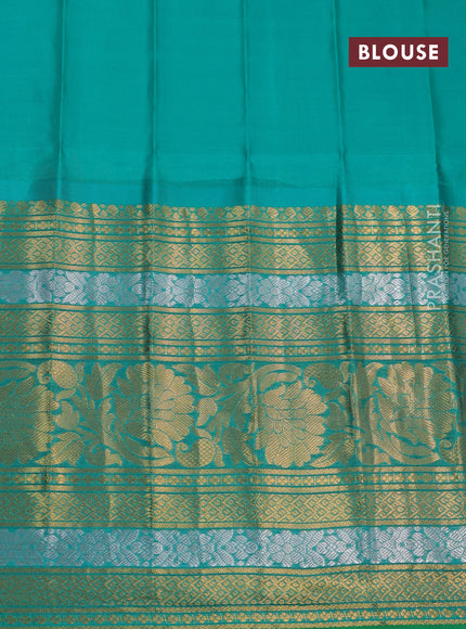 Pure gadwal silk saree pink and teal green with zari woven floral buttas and long zari woven border