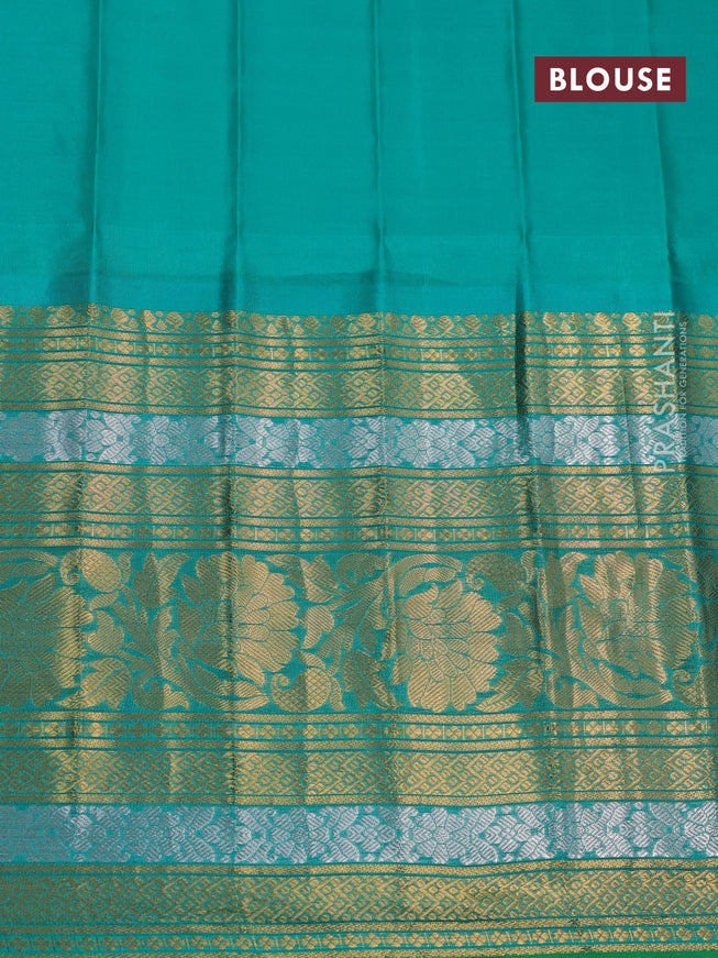 Pure gadwal silk saree pink and teal green with zari woven floral buttas and long zari woven border