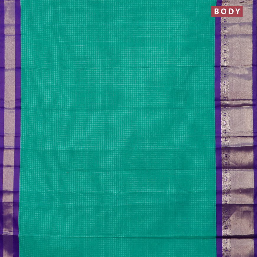 Gadwal cotton saree teal blue and blue with allover checked pattern and zari woven korvai border without blouse