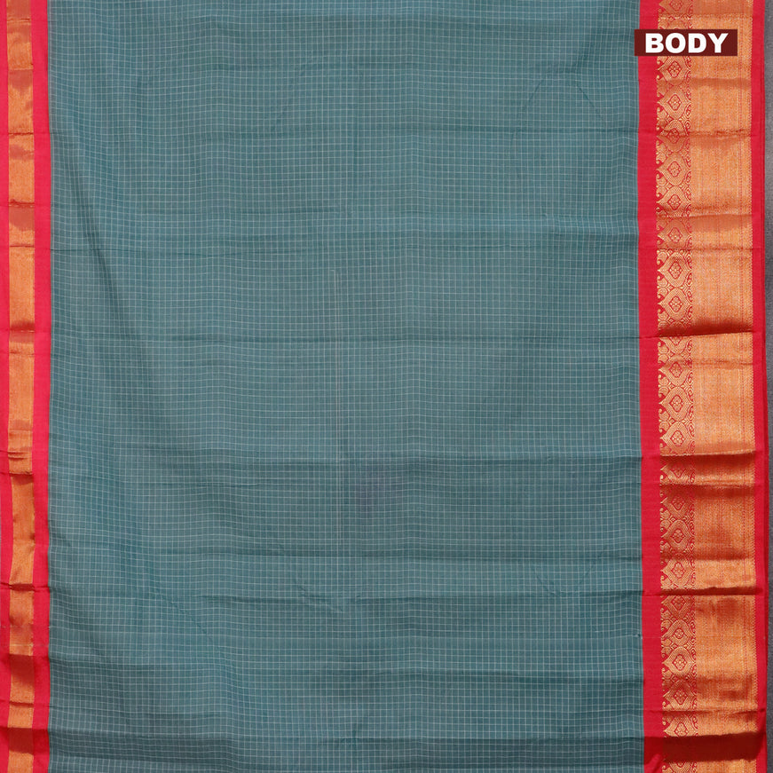 Gadwal cotton saree greyish green and pink with allover checked pattern and zari woven korvai border without blouse