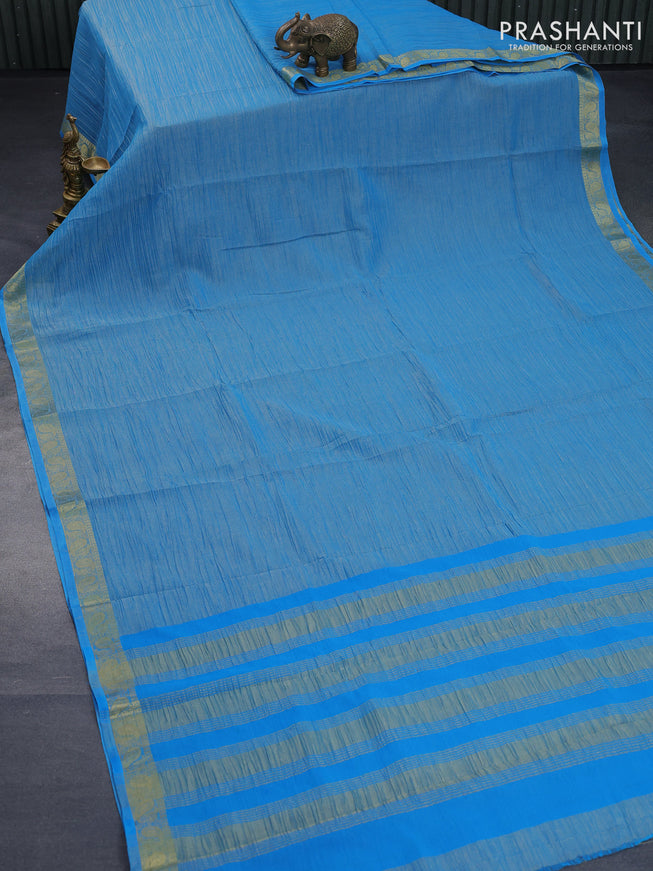 Crushed tissue saree cs blue with plain body and paisley zari woven border