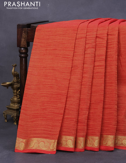 Crushed tissue saree red with plain body and paisley zari woven border