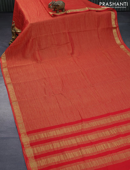 Crushed tissue saree red with plain body and paisley zari woven border