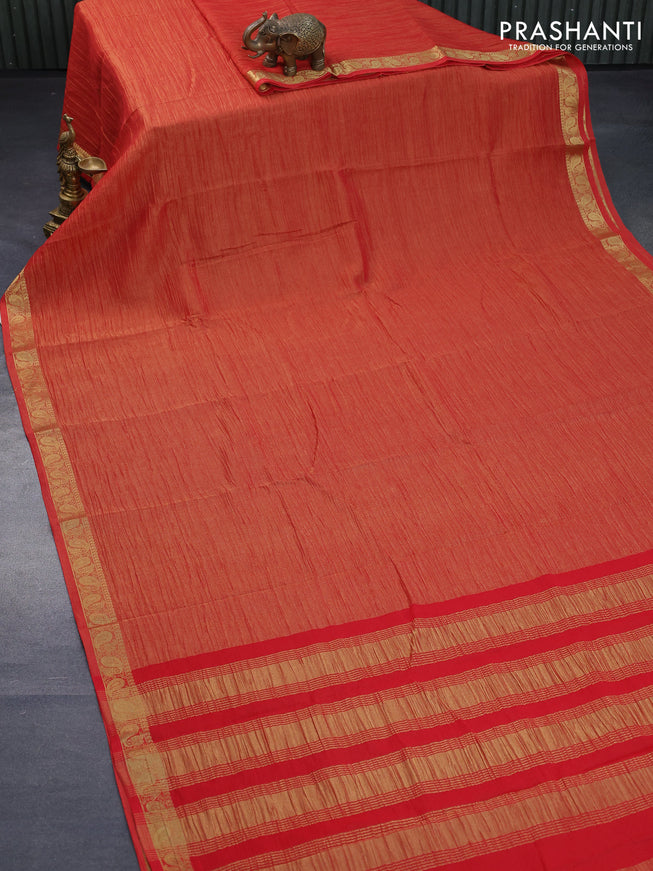 Crushed tissue saree red with plain body and paisley zari woven border