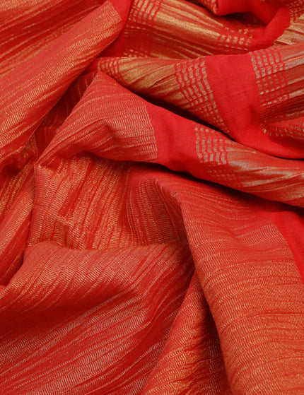 Crushed tissue saree red with plain body and paisley zari woven border