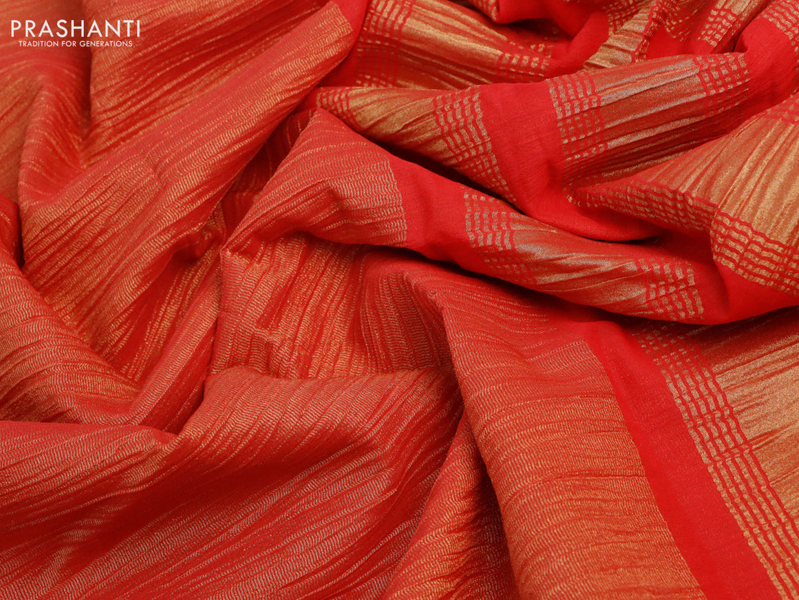 Crushed tissue saree red with plain body and paisley zari woven border